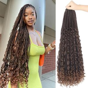 Goddess Box Braids Crochet Hair With Curly Ends 24 Inch Bohomian Box Braids Crochet Braids 8 Packs 3X Crochet Braids Synthetic Braiding Hair Extension for Black Women (24 Inch (Pack of 8), T30)
