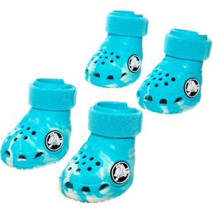 BarkBox Aqua Crocs Dog Shoes – Set of 4 Glow-in-The-Dark Dog Booties with EVA Foam, Adjustable Strap & Non-Slip Sole – Comfortable Paw Protection for Small Breeds (15–25 lbs) Small, Aqua