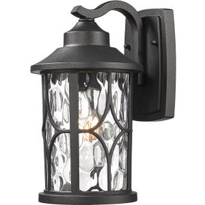zeyu Modern Outdoor Wall Lights, 12 Inch Exterior Wall Lantern, Cast Aluminum with Water Ripple Glass, Black Finish, ZX48BWG BK