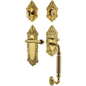 Nostalgic Warehouse Victorian Plate F Grip Entry Set Fleur Lever in Polished Brass