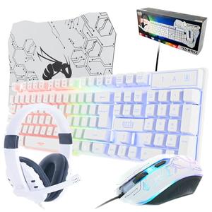 Gaming Keyboard and Mouse and Gaming Headset & Mouse Pad, Wired LED RGB Backlight Bundle for PC Gamers Users - 4 in 1 White Edition Hornet RX-250