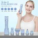 5-in-1 Bikini Trimmer for Women, IPX7 Waterproof Electric Razors Shaver, Cordless Body Hair Trimmer, Facial & Pubic Hair Removal, Ceramic Blade (Sky Blue)