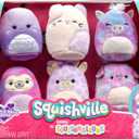 Squishville by Original Squishmallows Purple Pals Squad Plush - Six 2-Inch Squishmallows Plush Including Bashira, Mollie, Carlota, Patrick, Rida, and Jazzy - Toys for Kids
