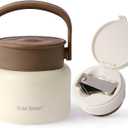 316 Stainless Steel Vacuum Insulated food jar for hot food lunch container, Soup Thermo For Kids/Adults lunch on the go 16 oz white brown