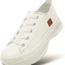 ZGR Womens Low Top Platform Sneakers,White Canvas Sneakers,Casual Platform Tennis Shoes, Size 10