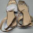 mysoft Women's Clear Heels Low Chunky Heel Open Toe Transparent Zebra Rhinestones Block Heeled Sandals Ankle Strap Shoes (Gold, 9)
