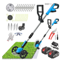 Cordless Weed Wacker Eater Battery Powered, 21V Lightweight Electric Weed Trimmer with 2 Battery Operated & Charger& Wheels & Shears, No-String Grass Trimmer/Brush Cutter/Lawn Edger for Yard Garden