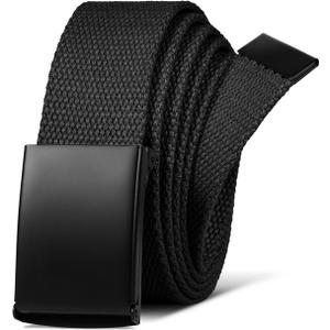 LXMY Mens Belt,Work Belts for Men,Mens Holeless Adjustable Canvas Web Cloth Fabric Belts,Black Casual Dress Business Belt