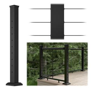 Muzata Aluminum Black Cable Railing Post 39"x3"x3" Level Drilled Surface Mount Sturdy Cable Railing System Kit Indoor Outdoor Seaside with Paper User Guide PY85 BHA5