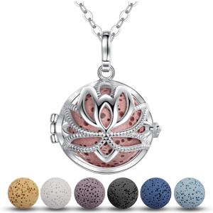 INFUSEU Aromatherapy Necklaces Essential Oils Diffuser for Women, 7 Lava Rocks Stones, 24" Chain, Unique Spiritual Gifts