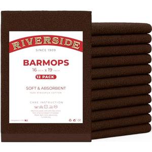 RIVERSIDE Bar Mop Towels Pack of 12, 16x19 Inches, 100% Ring Spun Cotton Terry Cloth Kitchen Towel, Highly Absorbent & Reusable Multipurpose Cleaning Rags for Bathroom, Hotel, Restaurant, Gray (Brown)