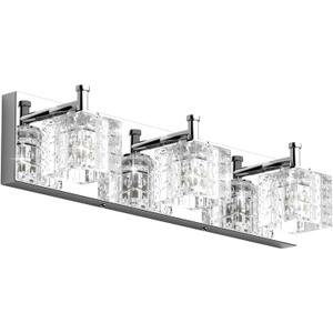 Ralbay 3 Lights Crystal Bathroom Vanity Light Modern LED Chrome Vanity Light Fixtures for Bathroom Over Mirror (20 inch)