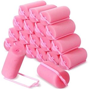 Geyoga 18 Pieces Sponge Hair Rollers Large Soft Foam Hair Styling Curlers Large Size Hairdressing Curlers for Women(1.18 x 2.6 Inches,Pink)