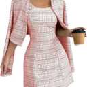 SOLY HUX Women's 2 Piece Outfits Plaid Long Sleeve Button Down Cropped Jacket and Sleeveless Mini Dress Sets (Medium)