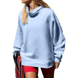 TERIVEEK Womens Mock Neck Sweatshirts Oversized Fleece Turtleneck Long Sleeve Loose Fit Drop Shoulder Pullover Tops (Blue, M)