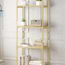Bookshelf Arched Bookcase, Industrial 4-Tier Open Shelves with Metal Frame, 72" Tall Freestanding Storage Display Rack for Home Office, Living Room, Gold & Nature Wood, Easy Assembly