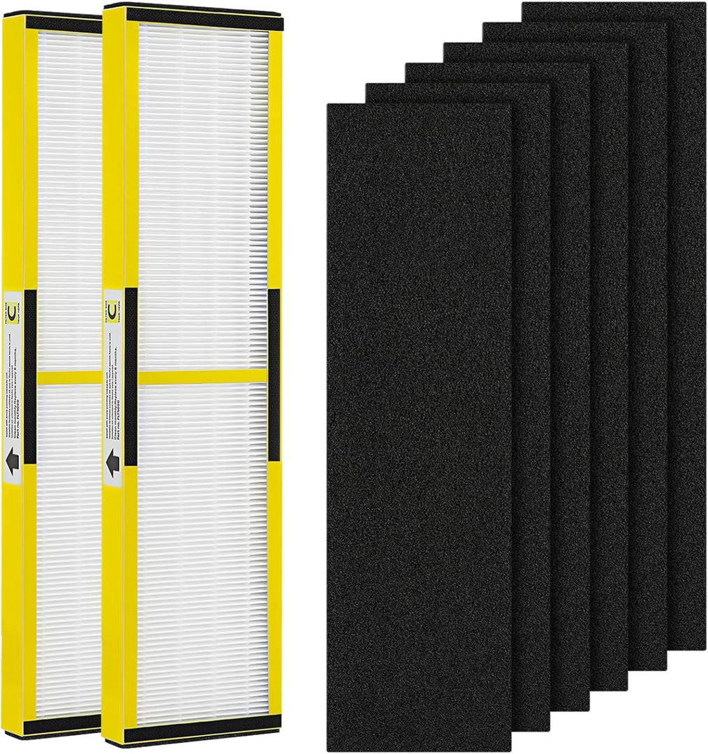 2 Pack FLT5000 True HEPA Replacement Filt-er C with 6 Pack Activated Carbon for G-Guardian AC5000 AC5000E AC5250PT AC5300B AC5350B AC5350BCA AC5350W CDAP5500