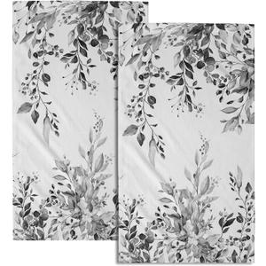 Giwawa Grey Eucalyptus Hand Towels Set of 2 Sage Leaves Soft Absorbent Small Bath Towel Kitchen Dish Guest Towel for Bathroom Hotel Gym Spa