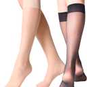 MANZI 12 Pairs Lady's Sheer Knee High Stockings for Women (Black and Nude)