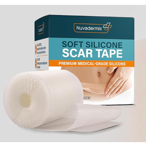 NUVADERMIS Clear Silicone Scar Tape for Surgical Scars  120" x 1.5" Roll  Extra Long Scar Sheets for CSection, Tummy Tuck, Keloid, and Surgical Scars  Reusable Medical Grade Silicone Scar Tape