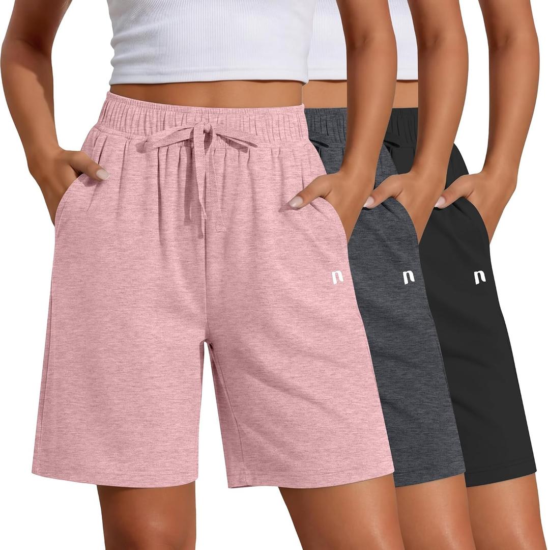 Neer 3 Pack Women's Quick Dry Shorts Women Drawstring High Waisted Bermuda Athletic Shorts with Pockets (XL)