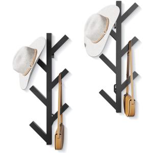 RRG 2 Pack Vertical Coat Rack Wall Mounted, Metal Vertical Hat Rack for Wall, Modern Wall Coat Tree for Hats, Jackets, Bags, Entryway Bedroom (Height 16")