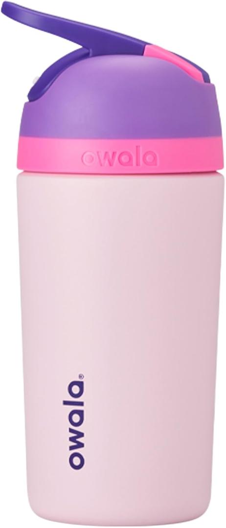 Owala Kids Flip Insulated Stainless-Steel Water Bottle with Straw and Locking Lid, 14-Ounce, Purple/Pink (Bunny Business)