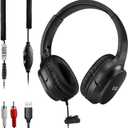 18 Ft / 5.5M Extra Long Cord Headphones for TV & PC with Volume Control, Extension Spring Coiled Cord, 3.5mm AUX with USB & RCA Adapter, Over-Ear Headphone for Smart & Old TVs