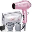 DAN Technology Travel Hair Dryer,Dual Voltage HairDryer,Mini Blow Dryer with Concentrator,Small Hair Dryer with Diffuser,European hairdryer with European Plug,Pink Blow Dryer for Women