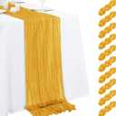 10 Pack Gold Cheesecloth Table Runner 17x108 Inch Semi Sheer Boho Gauze Cheese Cloth Table Runners, for Wedding Bridal Shower Birthday Party Home Decor Garden Farmhouse