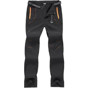 HYCOPROT Men's Snow Ski Waterproof Softshell Snowboard Pants Fleece Lined Winter Outdoor Windproof Warm Hiking Cargo Pants (38, Black)