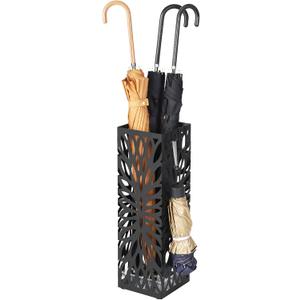 SONGMICS Umbrella Stand, Steel Square, Detachable Drip Tray, 4 Hooks