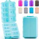 New Foldable & Double Protection Portable Weekly Pill Organizer 2 Times A Day with Etched Labels, AM PM 7 Day Week Medicine Box, Daily Travel Pill Case Dispenser for Vitamin, Supplement - Sky Blue