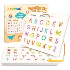 FINDMAG Magnetic Letter Board, Double Sided Alphabet Magnets Tracing Board for Toddlers, Uppercase & Lowercase ABC Boards for Learning Practice, Handwriting, Preschool Educational Gifts for Children (White)