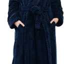 Hellomamma Womens Long Robe Soft Warm Fleece Plush Bathrobe Ladies Sleepwear Pajamas Housecoat Nightgown (Small-Medium, Navy Blue)