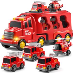 Truck Toys for 3 4 5 6 Years Old Boys, Toddler Car Toys for Toddler Boys Ages 3-5, Fire Toys Car Carrier Vehicle Toy Set, Kids Toys Truck Set for Age 3-9