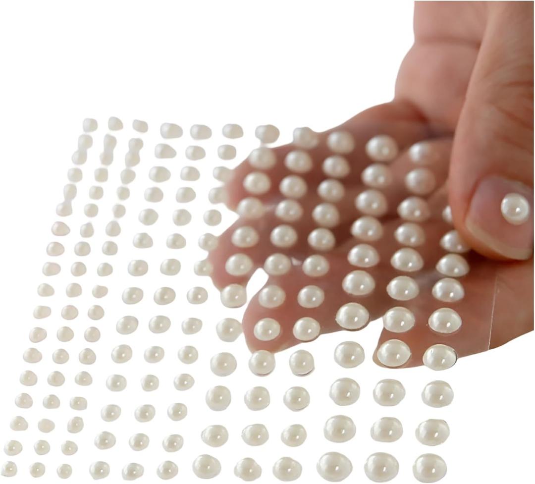 165PCS Pearl Stickers for Crafts - Flatback Adhesive Half Pearls for DIY Scrapbooking, Nail Art, Makeup, Phone Decoration  White Plastic Semi-Circle Design (3mm to 6mm, 95x88mm Sheet)