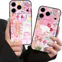 3 x 2 Pack Preppy Collage Phone Case for iPhone 17 Pro,Cute Flower Aesthetic Floral Cases Cool Y2K Strawberry Pattern Cover for Women Girls,Black Slim Protection Funda for iPhone 17 Pro 6.3 Inch