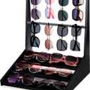 5-Tier Sunglasses Organizer, Sunglass Holder Stand Display Rack Holds 16 Pairs, Multi-Purpose Storage for Eyeglasses, Watches, Perfumes, For Desk, Dresser, Nightstand (Black)