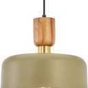 Contemporary Pendant Lighting,Large Pendant Lamp,Wood and Brass Accent,Adjustable Metal Hanging Light Fixture for Kitchen, Dining Room, Green