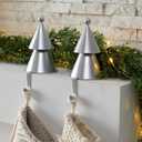 MorningRo 2 Pcs Silver Metal Christmas Stocking Holders for Mantle Neutral Christmas Tree Stocking Holder for Fireplace Mantle Xmas Decorations Indoor Holiday Decor