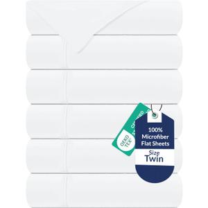 Royale Linens 6 Pack Bulk Flat Sheet Set - Top Sheets - Soft 1800 Microfiber - Wrinkle & Stain Resistant - for Hotel, Massage Table, Hospital, Dorm - Twin Flat Sheet Sold Separately (Twin, White)