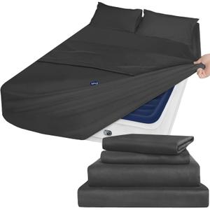 Air Mattress Queen Sheet Set Deep Pocket Queen Sheets - 4 Piece Bed Sheets Queen Size Fade Resistant Fits 16in to 24in Pillow Top Air Bed Mattress - Black