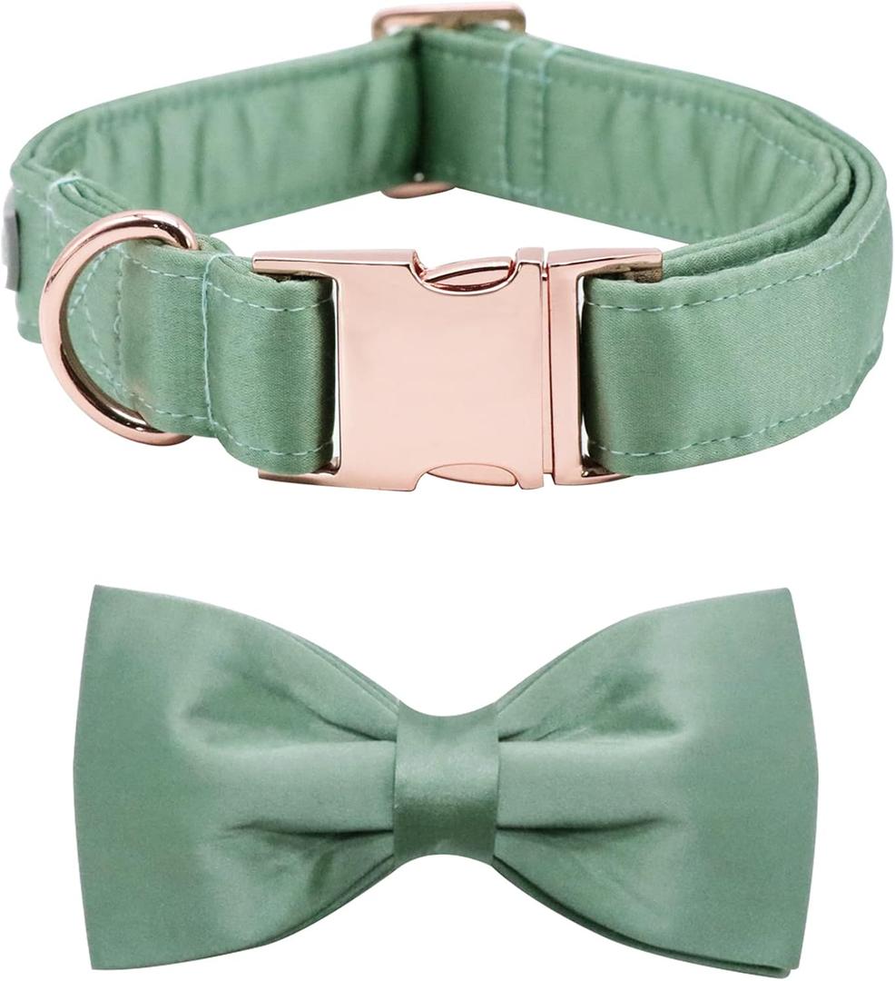 Lionet Paws Bowtie Dog Collar - Comfortable Silk Green Dog Collar with Detachable Bow Tie for Medium Dogs, Neck 13.5-22 Inches, M