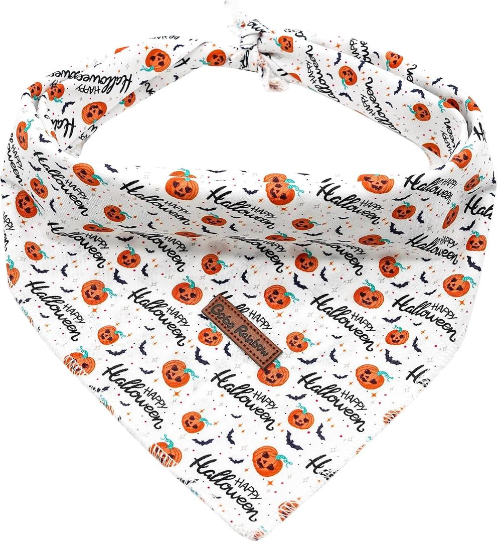2 x Fall Dog Bandana, 1PC Halloween Bandanas Bib Scarf Pet Kerchief Washable Cotton Square Dog Scarfs for Small Medium Large Dogs (Pumpkin)