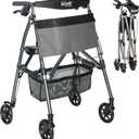 Stander Wonder Rollator Plus, Lightweight Folding Mobility Rolling-Walker, EZ Fold-N-Go-Rollator for Seniors and Adults, 6-inch Wheels, Locking Brakes and Padded Seat with Backrest, Black Walnut