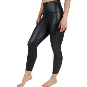 90 Degree By Reflex Super High Waist High Shine Faux Leather Fleece Lined Elastic Free Ankle Leggings,Medium