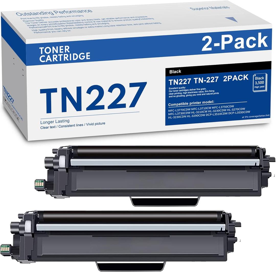 TN227 TN227BK High Yield Toner Cartridge, Replacement for Brother TN227 TN227BK TN223 TN 223BK for MFC-L3770CDW HL-L3290CDW HL-L3230CDW MFC-L3750CDW L3710CW L3210CW Printer (Black,  2Pack)