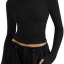 REORIA Long Sleeve Shirts for Women 2024 Fall Fashion Round Neck Basics Y2K Tops Layering Slim Fitted Top ,Size S