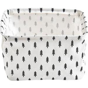 2 Pack Mini Foldable Canvas Storage Basket Fabric Organizer Bins with Handles for Home Office Nursery Kids Bathroom (Tree)